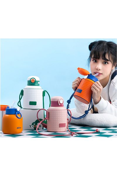 Vagonlife Tongues Steel Straw Thermos Cup with Strap 480ML MLH9068