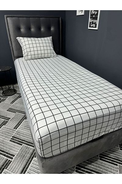 Violacasa Single Cotton Elastic Sheet Set 100x200 White Square