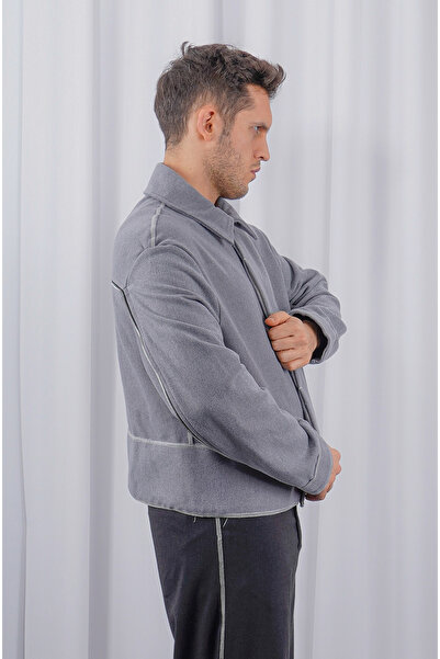 LoFiBuy Unisex Oversize Arka Fermuar Detaylı Kısa Kaşe Ceket – Pocket