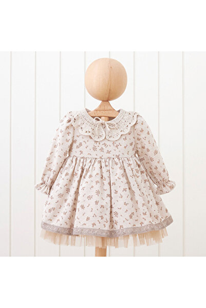 DIDuStore Dantel Yaka ve Tül Etek Detaylı Nostaljik Kız Bebek Elbisesi