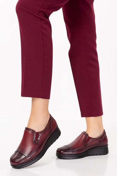 Akgün Terlik Women's Genuine Leather Claret Red Orthopedic Shoes