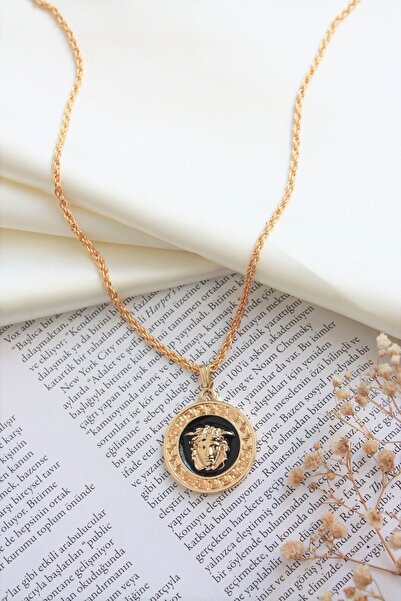 Neva GOLD KAPLAMA HASIR ZİNCİR ASLAN MADALYON MOTİFLİ BİJUTERİ KOLYE