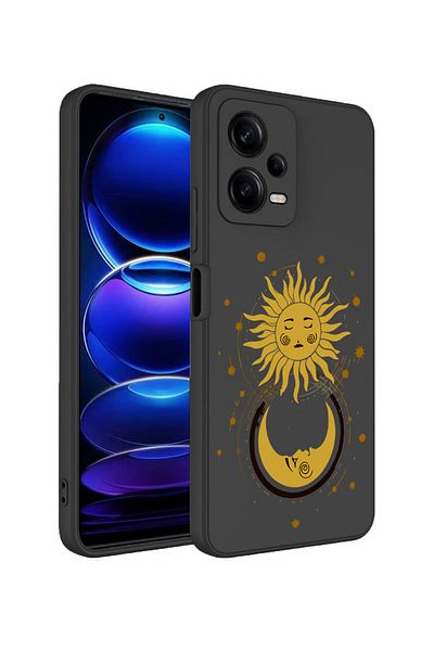 Merwish غطاء حماية من السيليكون لهاتف Xiaomi Redmi Note 12 Pro 5G متوافق مع نمط الشمس والقمر باللون الأسود