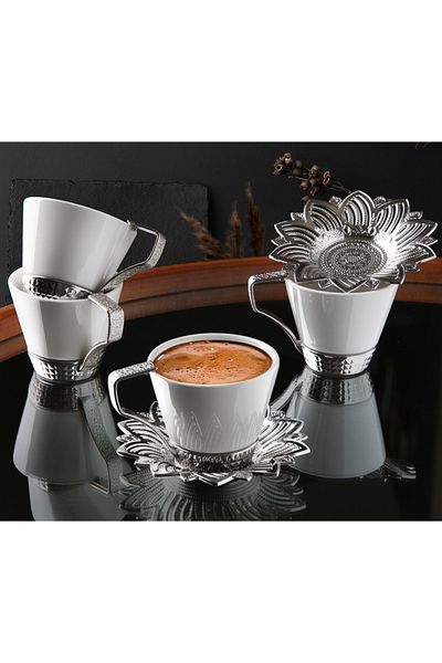 MOS'EV 12 Piece 6-Person Silver Metal Porcelain Coffee Set