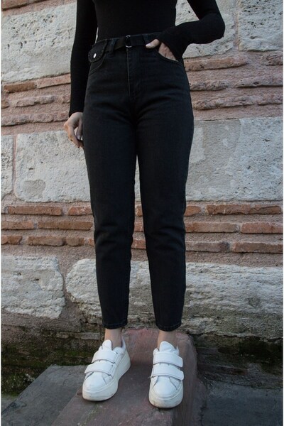 BROSERER High Waist Mom Jean Women - Black Colorfast, Boyfriend Power Lycra