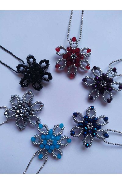 Sam Snowflake Cevşen Necklace - Chained / Handcrafted Crystal Bead Knitted /