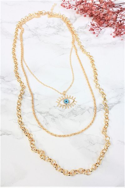 Neva GOLD PLATED RA EYE MOTIF TRIPLE COMBIN BIGUTER NECKLACE