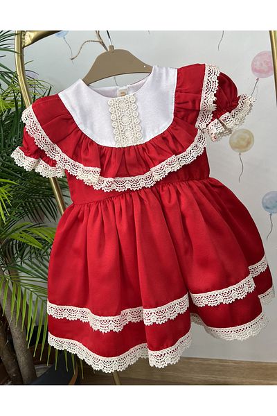 İndirimkusu red scalloped girl's dress