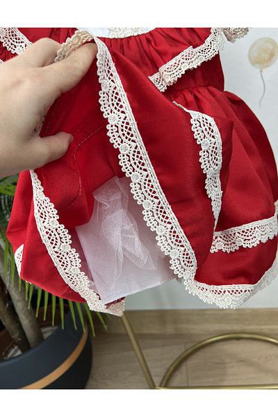 İndirimkusu red scalloped girl's dress