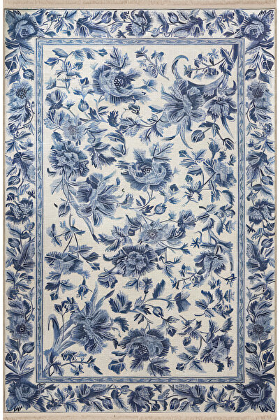 Rugs Modern Halı Koyu Mavi Temalı Çiçek ve Gül Desenli Kreatif Modern Dekoratif Halı 2567