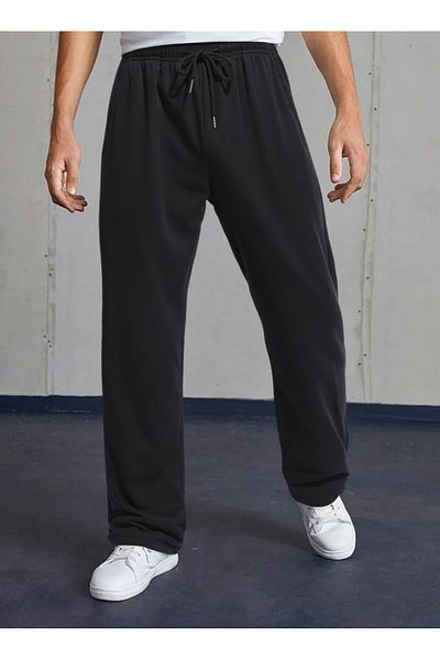 FİTGO Men's Black Ultra Comfortable Baggy Cut Sweatpants