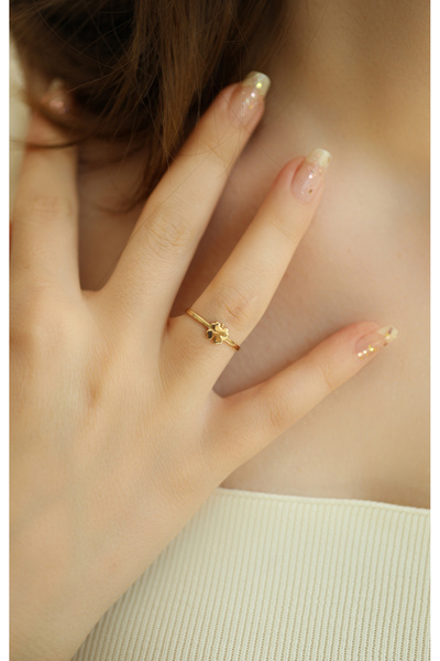 Kuyumcum 14 Ayar Altın Mini Yonca Eklem Yüzük, Anneye Eşe Sevgiliye Hediye