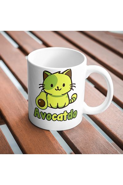 Wicopy Avocado And Cat Printed Funny Mug Cup Avocatdo Gift With Cat