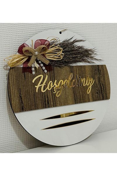 Pey Aksesuar Welcome Written Mirrored Plexiglass Ξύλινο Στολίδι Πόρτας Διακοσμητικό Εξωτερικό Στολίδι Πόρτας Λευκό Ξύλο