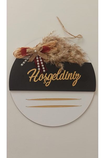 Pey Aksesuar Welcome Written Mirrored Plexiglass Ξύλινο Στολίδι Πόρτας Διακοσμητικό Εξωτερικό Στολίδι Πόρτας Λευκό Ξύλο