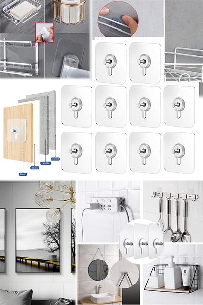 Neler Geldi Neler 10 Pieces of Adhesive Hanger Nails Without Punching the Wall, Transparent, Strong, Not Leaving Marks, Painting Adhesive