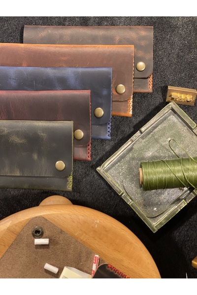 MAT Deri Tütün Çantası Hakiki Deri Tütünlük El Yapımı Kestane Rengi Tütün Kesesi