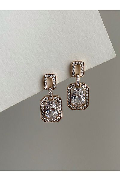Owentis Steel Rose Gold Metal Crystal Stone Modest Earrings - Does not blacken-