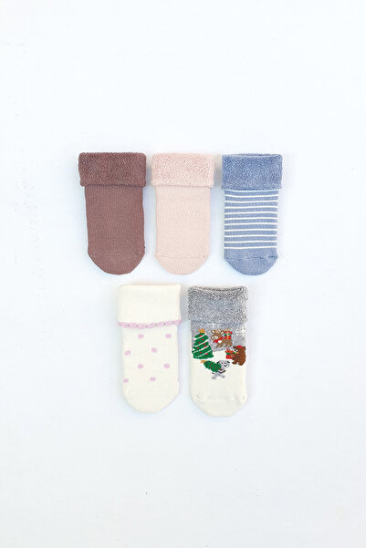 MEM SOCKS 5'li Dikişsiz Organik Pamuklu Kalın/Havlu Bebek Çorabı 0-6 Ay