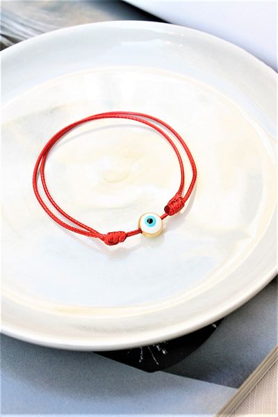 Neva RED STRING WITH WHITE MINELI EVIL EYE BRACELET