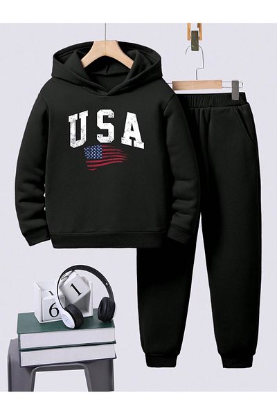 BYMEER USA Printed Unisex Παιδική Μαύρη Φούτερ
