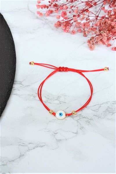 Neva RED STRING WHITE MINELI EVIL EYE BIGUTER BRACELET