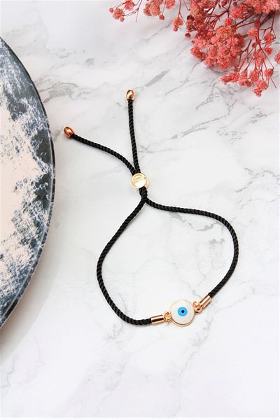 Neva BLACK STRING WHITE MINELI EVIL EYE BIGUTER BRACELET