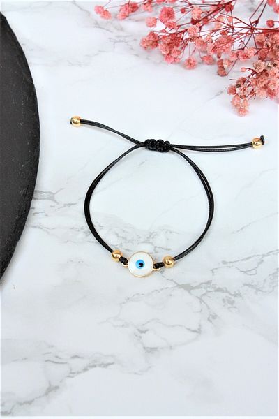 Neva BLACK STRING WHITE MINELI EVIL EYE BIGUTER BRACELET