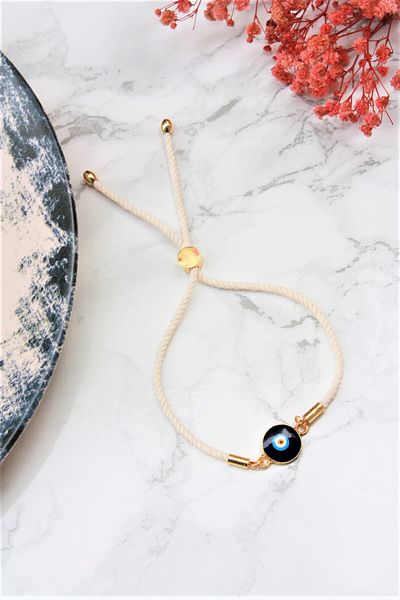 Neva BEIGE STRING NAVY BLUE MINELI EVIL EYE BIGUTER BRACELET