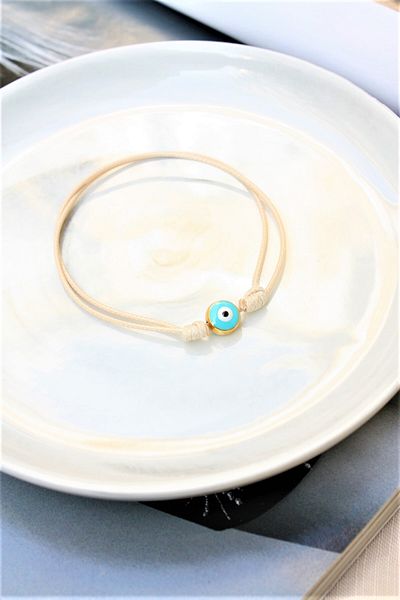 Neva BEIGE STRING TURQUOISE MINELI EVIL EYE BRACELET