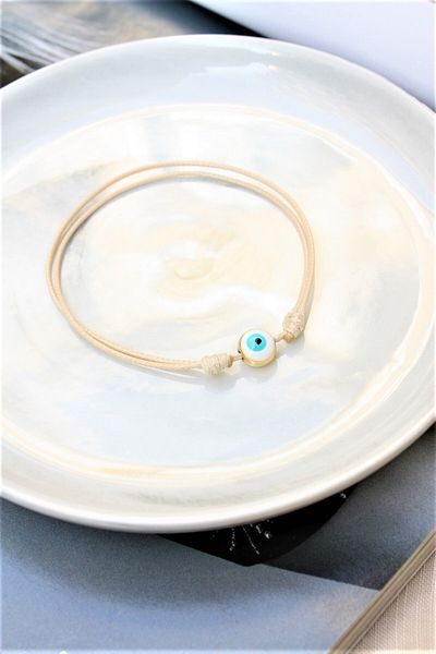 Neva BEIGE STRING WITH WHITE MINES EVIL EYE BRACELET