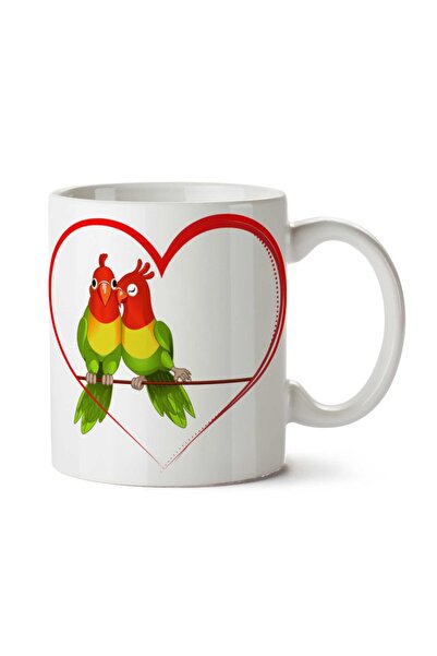 ART HEDİYE كوب بطبعة قلب للببغاوات المحبوبة على الوجهين