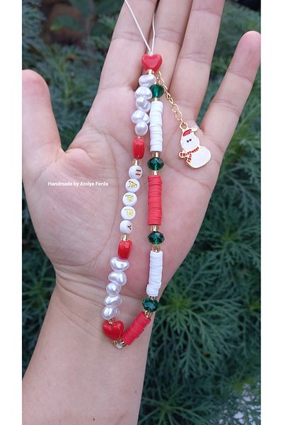 Atolye Ferda New Year Themed Snowman Figured Phone Strap Phone Charm