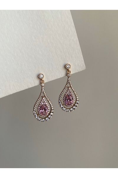Owentis Steel Pink Crystal Drop Stone Palace Series Mahidevran Earrings - Non-darkening-