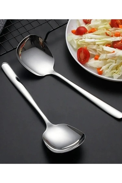 BİODATA 304 Paslanmaz Çelik Servis Kaşığı 25 Cm Salata Yemek Porsiyon Kaşık Ş...
