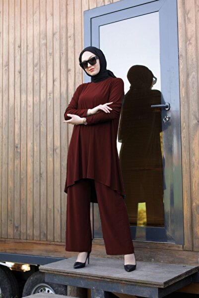 Aşkı Endam Large Size Melda Sandy Double Suit Claret Red