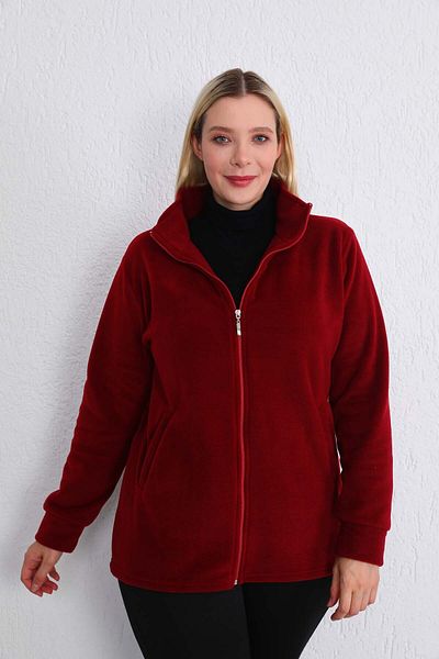 Kardelen Butik Ümraniye Women's Burgundy Fleece Cardigan