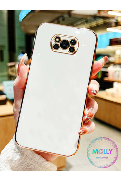 Molly Luxury Silicone Case for Poco X3 Pro with Pearl White Edges Gold Detail