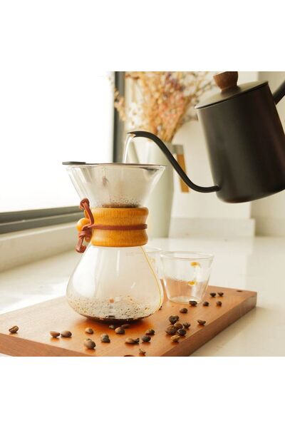 BLUE SİDE 400 Ml Bambu Dekor Kahve Demliği Dripper Kahve Çekirdeği Ayrıştırma Filtre Kahve Demliği