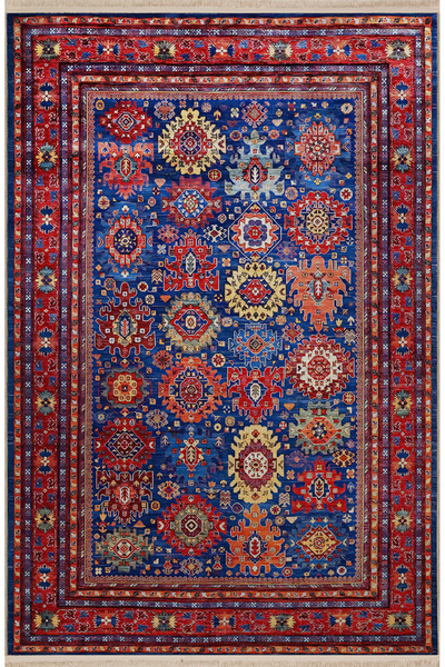 Rugs Modern Halı Mavi Bordo Temalı Geleneksel Motif Etnik Desenli Kreatif Vin...
