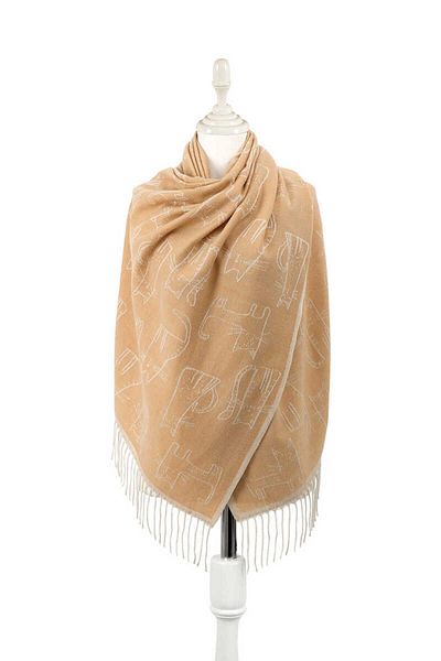 Bursa İpek Beige Cat Pattern Winter Shawl