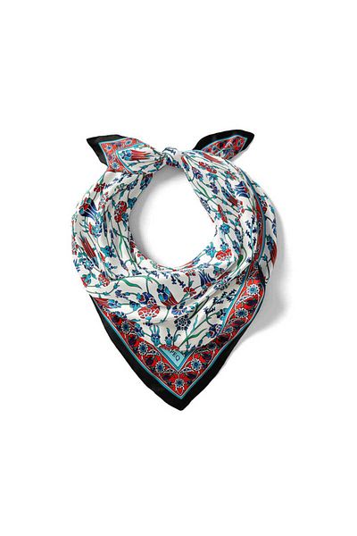 Bursa İpek Black Tulip Pattern Silky Handkerchief