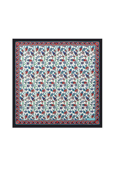 Bursa İpek Black Tulip Pattern Silky Handkerchief