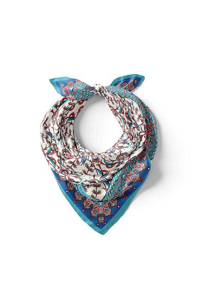 Bursa İpek Turquoise Tile Tulip Pattern Silky Handkerchief