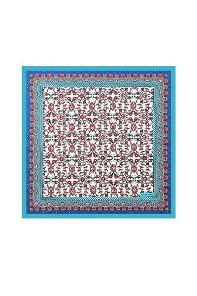 Bursa İpek Turquoise Tile Tulip Pattern Silky Handkerchief