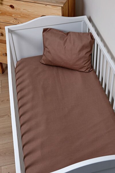 Tuğba Kuğu Kahverengi Keten Lastikli Çarşaf (55X95 YÜKSEKLİK 15) Yastık Kılıf...