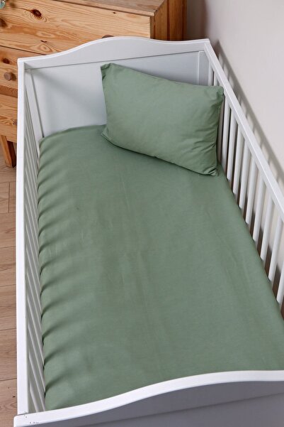 Tuğba Kuğu Yeşil Keten Lastikli Çarşaf (55X95 YÜKSEKLİK 15) Yastık Kılıfı (35...