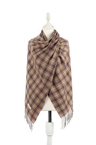 Bursa İpek Beige Brown Plaid Pattern Winter Shawl