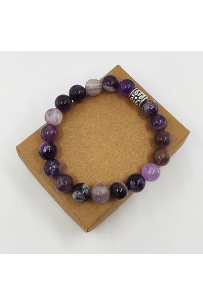 ByKolyeucum 10 MM Sphere Cut Amethyst Gems Natural Stone Zodiac Bracelet