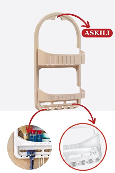 Flosoft 2 Raflı Şampuanlık, Duşa Asılabilir Vantuzlu Banyo Şampuan Sabun Kozmetik Düzenleyici